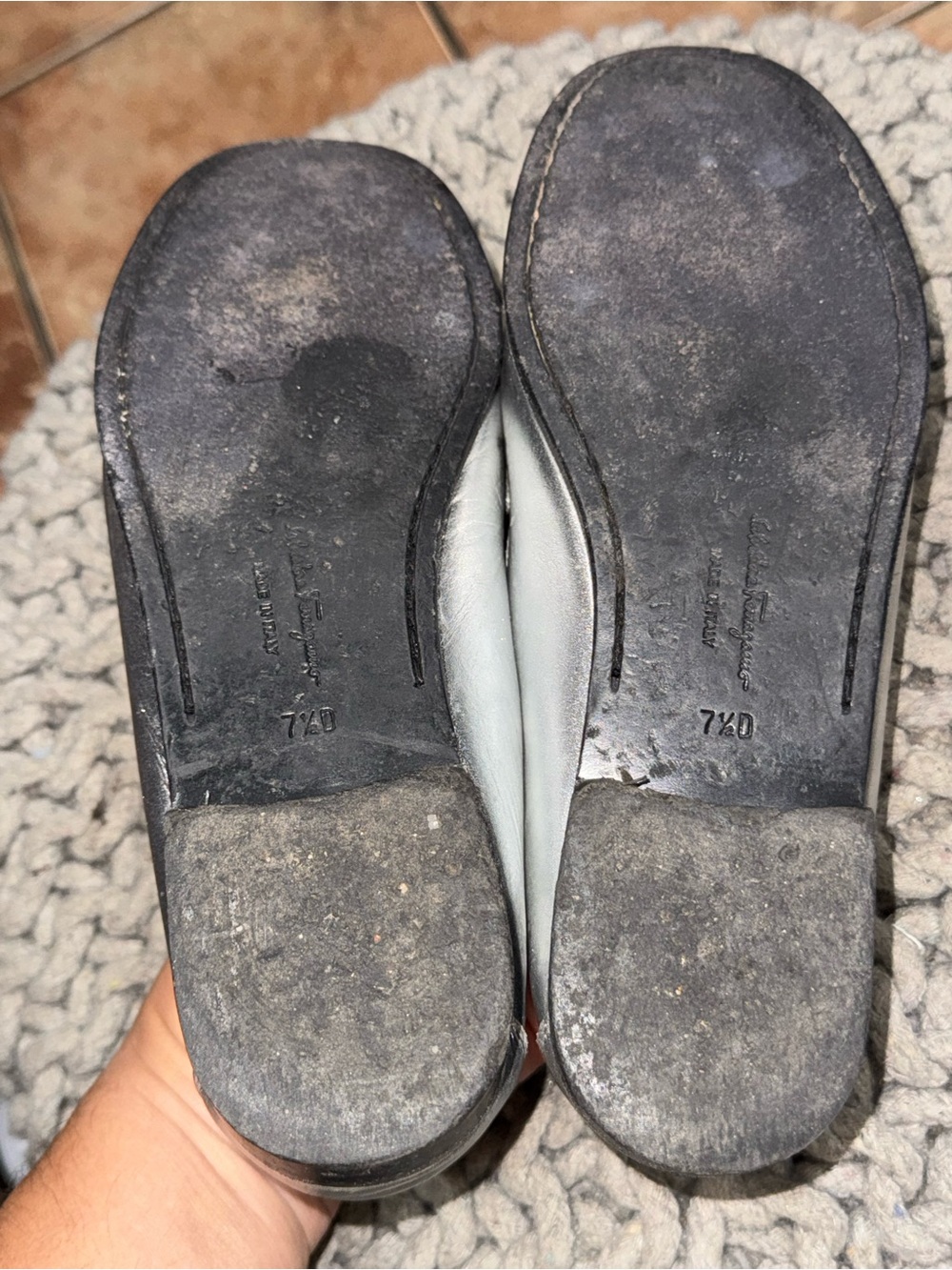 SALVATORE FERRAGAMO Silver Rolo Gancini Loafers 7.5D - Picture 6 of 9